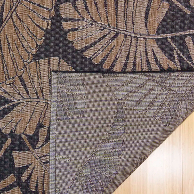 Reyn Spooner Reyn Spooner Lua'ehu Havana Brown/Black Bold Tropical Leaf Flatweave Indoor/Outdoor Area Rug