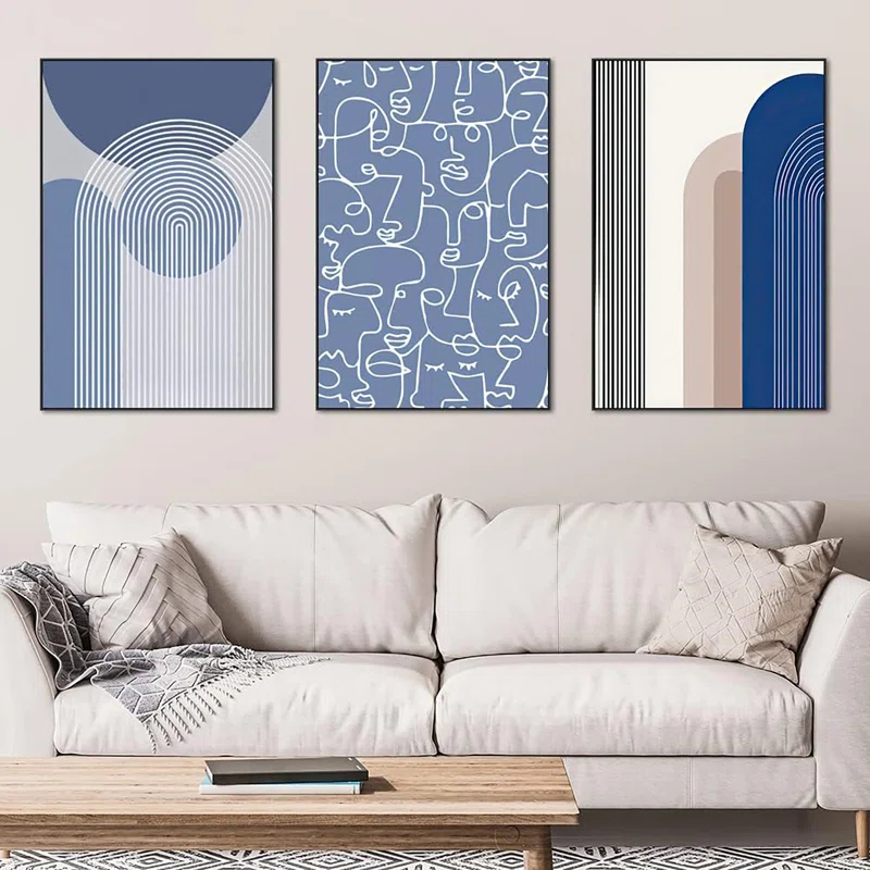 TELOVIN Framed Canvas Wall Art Set, Minimalism Abstract Boho Oil Painting Photo Modern Posters Prints Ready To Decor Hanging Living Room Bedroom Bathroom Office Home Wall Decor
