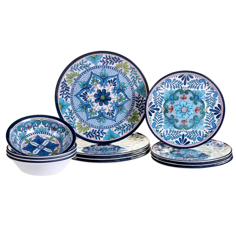 Certified International Talavera Heavy Weight 12 Piece Melamine Dinnerware Set, Service for 4