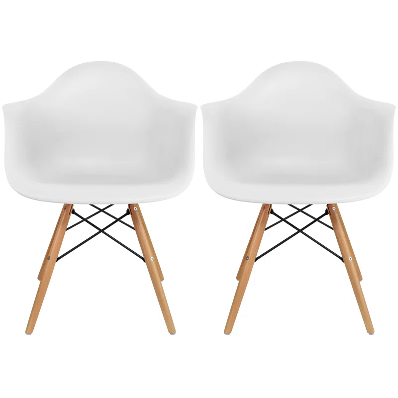 George Oliver Set of 2 Modern Dining Side Chairs from Molded Plastic Armchair Shell with Natural Wooden Legs (Set of 2)