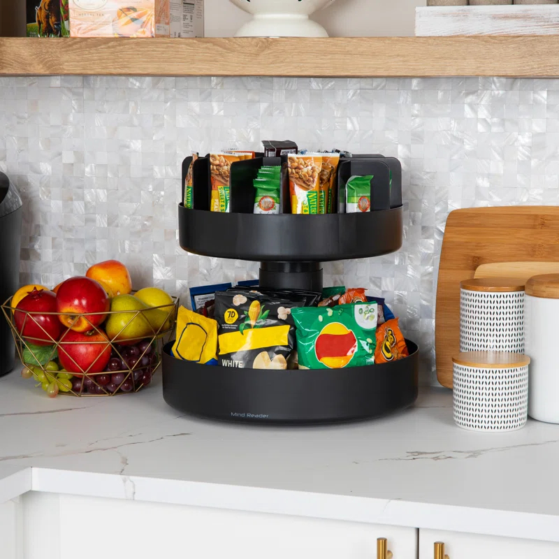 Mind Reader Mind Reader 2-Tier Snack Carousel, Countertop Organizer, Snack Tray, Pantry, Breakroom, Kitchen, 14.25"Lx14.25"Wx14"H