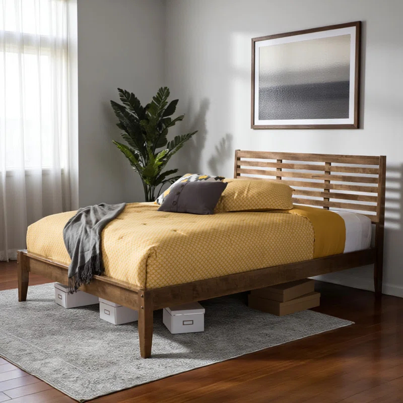 Steelside™ Winfree modern design & rustic charm, Queen Slat Bed, Walnut Brown 40.95'' H X 61.23'' W X 84.24'' L