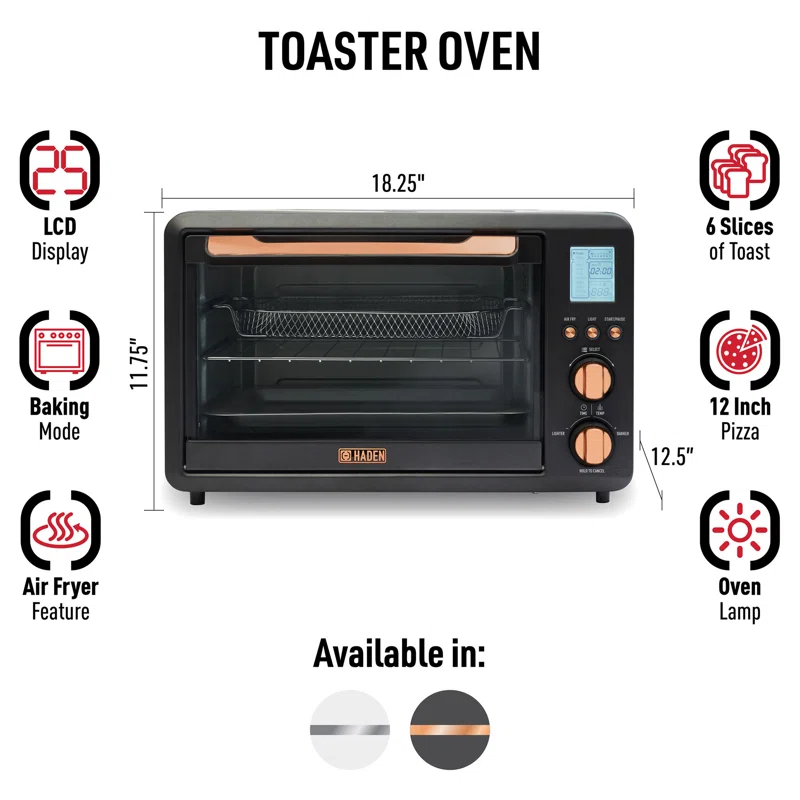 HADEN Haden Countertop 6 Slice Toaster Oven Air Fryer Combo for Kitchen, Black/Copper