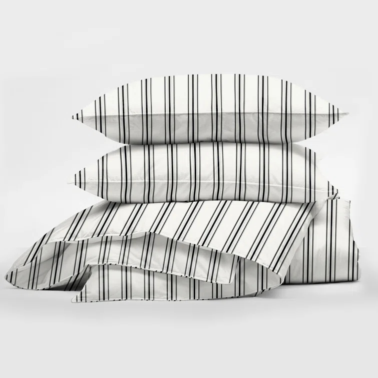 6ix Tailors Fine Linens August Stripe Reversible Cotton Duvet Cover Set