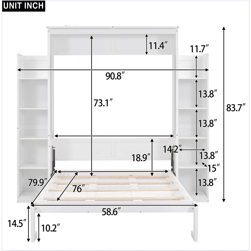 yuanhuan Full Size Murphy Bed Wall Bed With Shelves And LED Lights