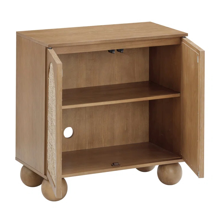 Nathan James Boho Storage Cabinet with Ball-Style Feet and Seagrass Door Panels