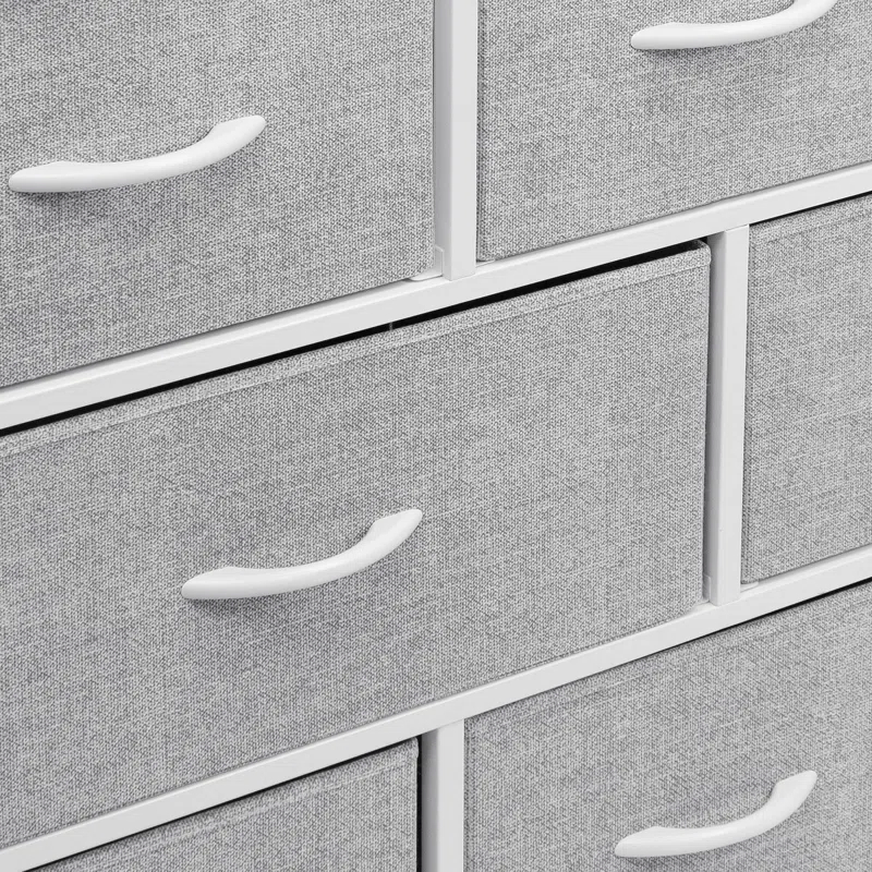 Sorbus Sorbus 8 Drawers Wide Dresser with Steel Frame, Wood Top, and Fabric Bins in White