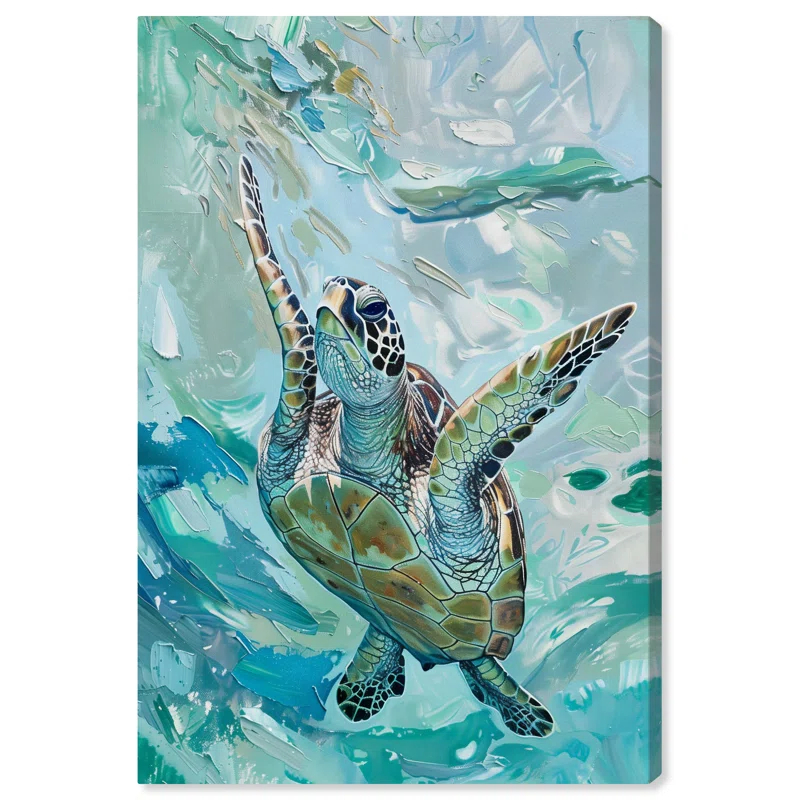 Art Remedy Art Remedy Serene Turtle Framed Colorful Coastal 1 Piece Canvas Wall Art 57715