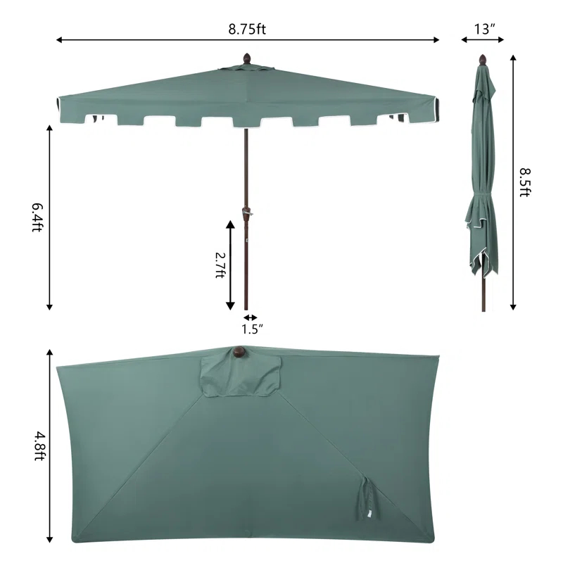 Arlmont & Co. Temetria 9 ft. Classic MidCentury Rectangular Half Market Patio Umbrella with Crank and UV Protection