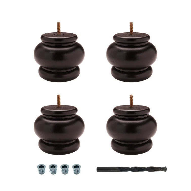 Architectural Products by Outwater L.L.C. 4 in x 4-7/8 in Stained Solid Hardwood Round Bun Foot (Set of 4)