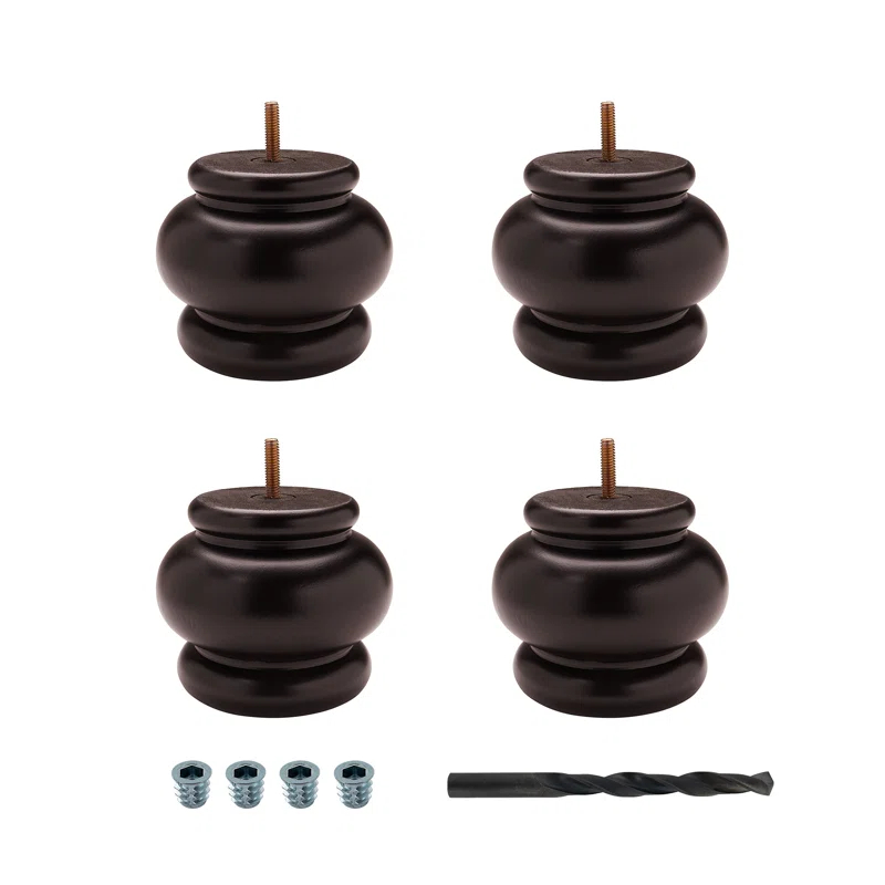 Architectural Products by Outwater L.L.C. 4 in x 4-7/8 in Stained Solid Hardwood Round Bun Foot (Set of 4)