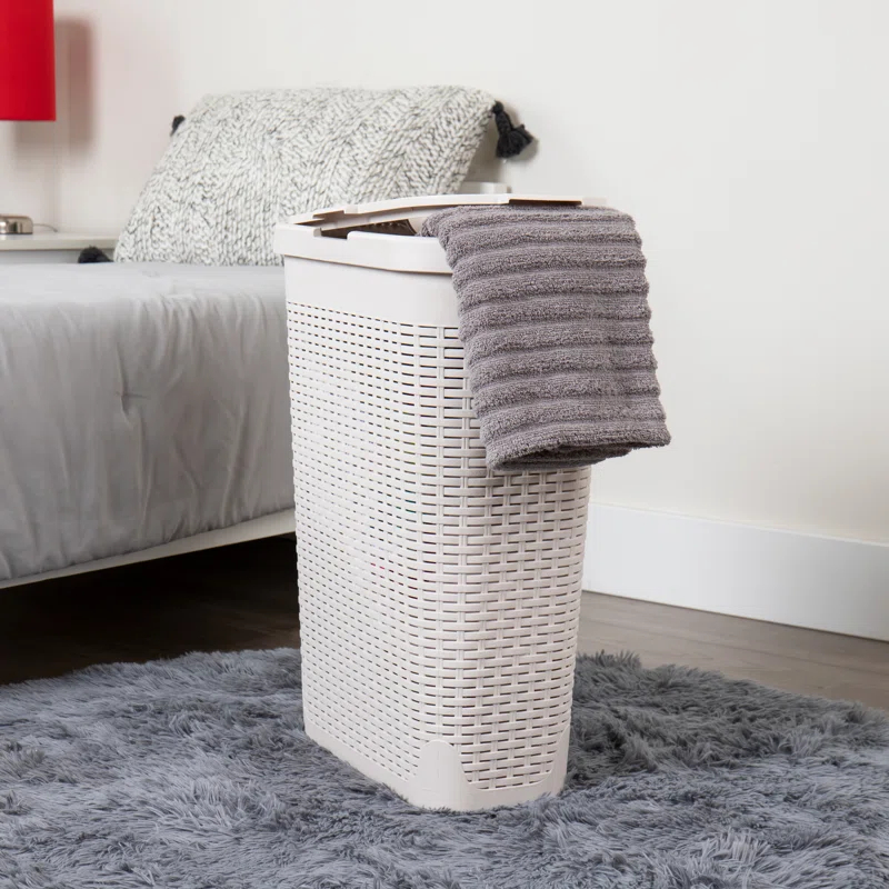 Mind Reader Mind Reader 40L Slim Laundry Hamper, Clothes Basket, Lid, Wicker Design, Plastic