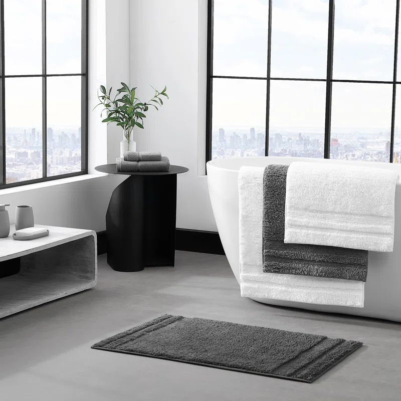 Vera Wang Eden Plush Pile Solid Reversible Cotton White 2 Piece Bath Rug Set