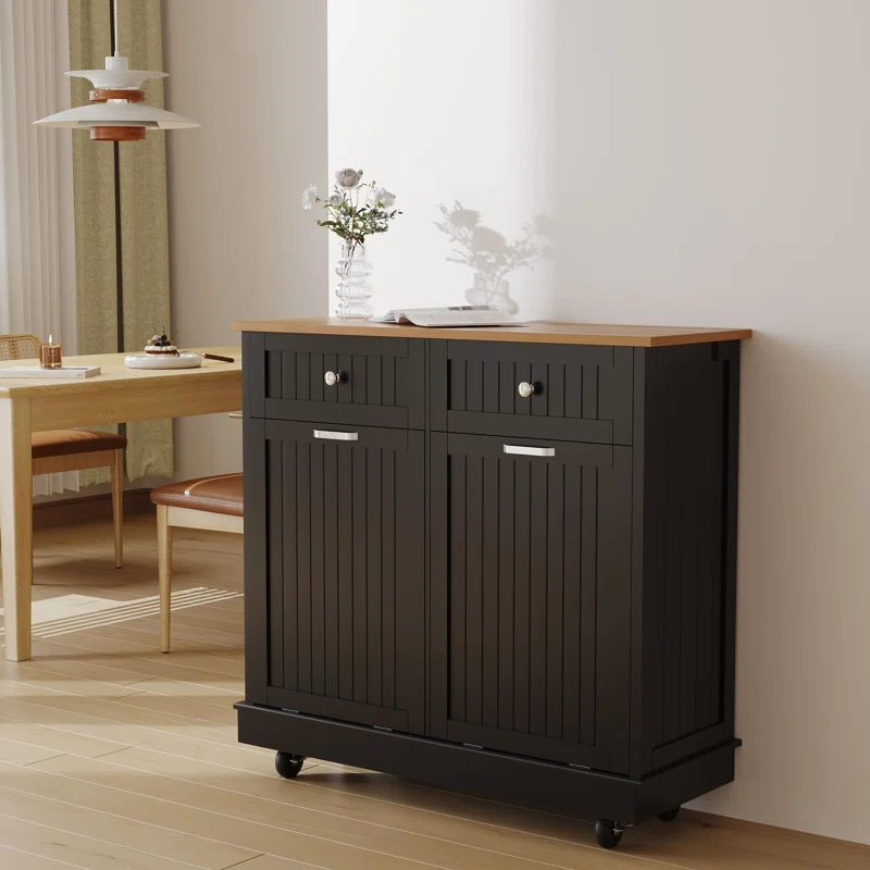 Betterhood Havant Double Tilt Out Trash Cabinet 20 Gallons Wooden Free Standing(Not include trash can)