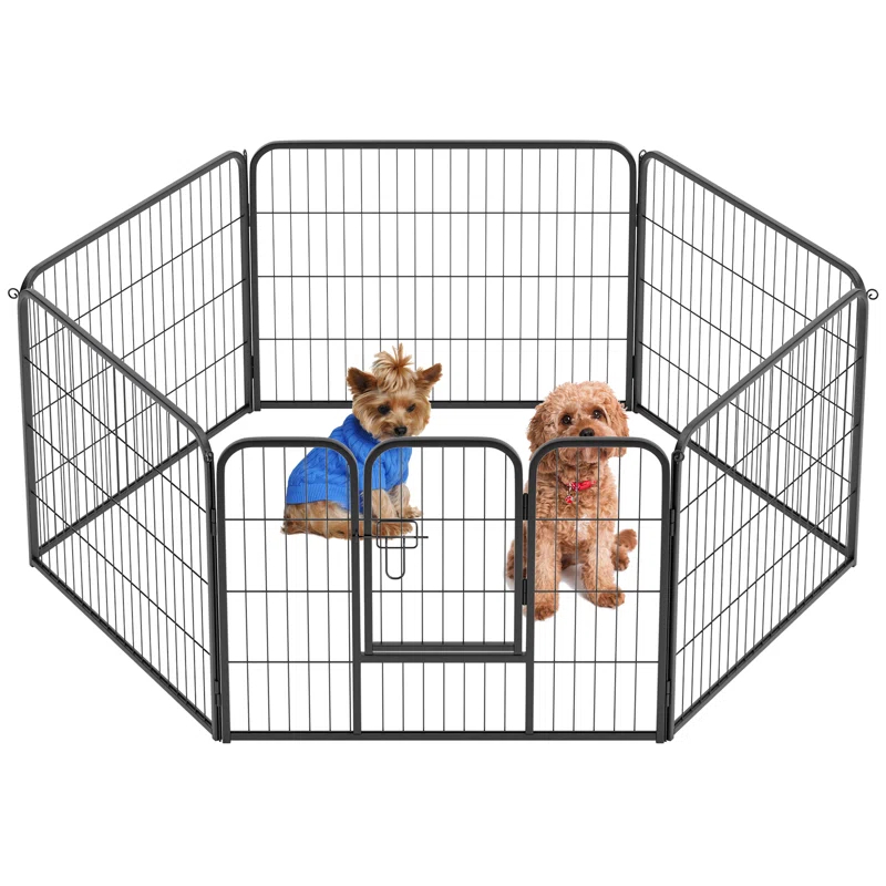 Dog Playpen Indoor 6 Panels Dog Pen For Small And Medium Dogs, Exercise Pen Pet Dog Fence With Doors Pet Puppy Playpen For RV Camping Yard, Black