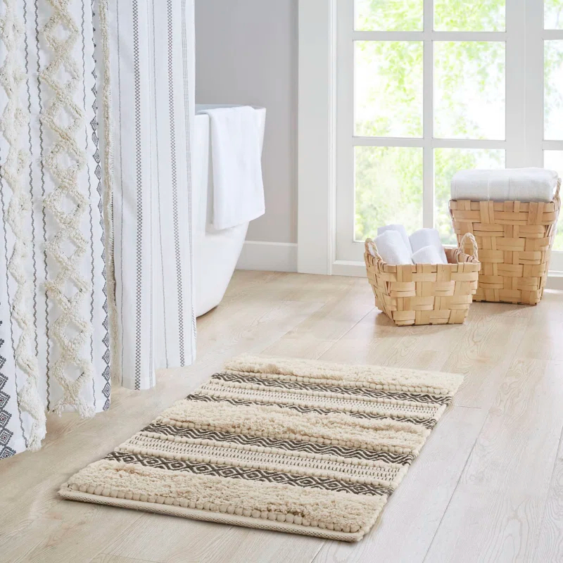 INK+IVY Asher Cotton Blend Bath Rug with Non-Slip Backing