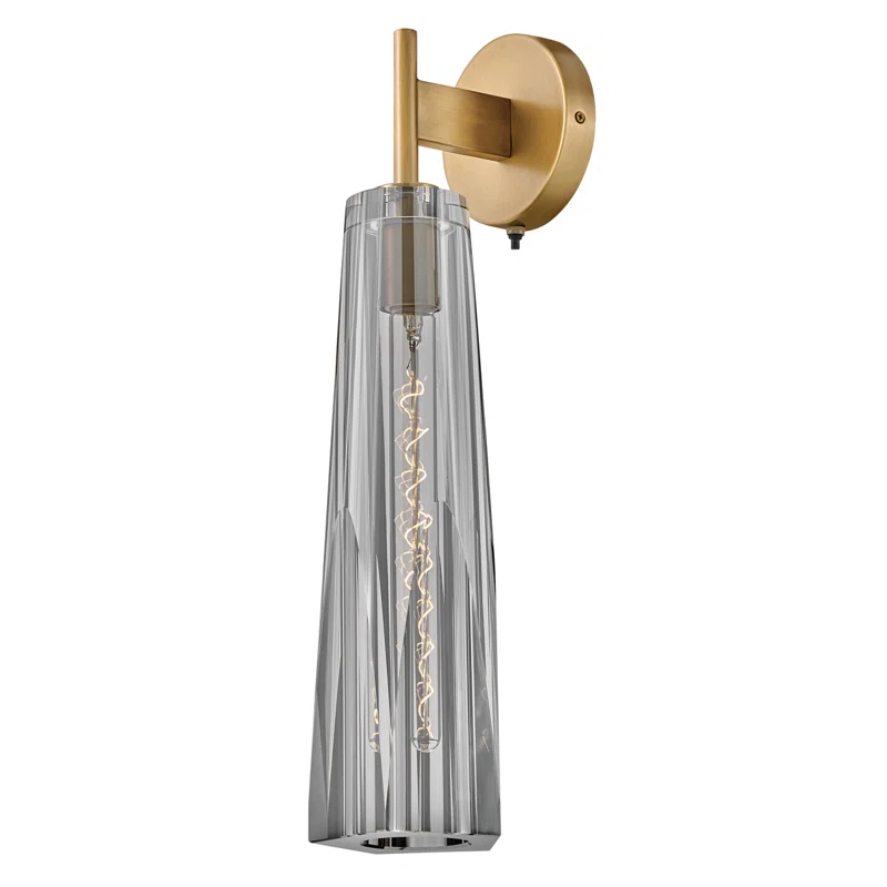 Cosette Single Light Wall Sconce w/ Thick Crystal-Cut Shade & On/Off Switch