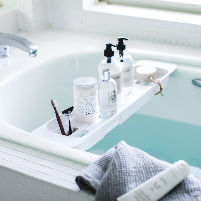 Yamazaki Home Tower Yamazaki Home Expandable Bathtub Caddy - Bathroom Tray Table Holder, 1.77" Height