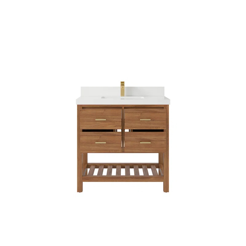 Willow Collections Parker Teak 36'' Single Bathroom Vanity with Quartz Top