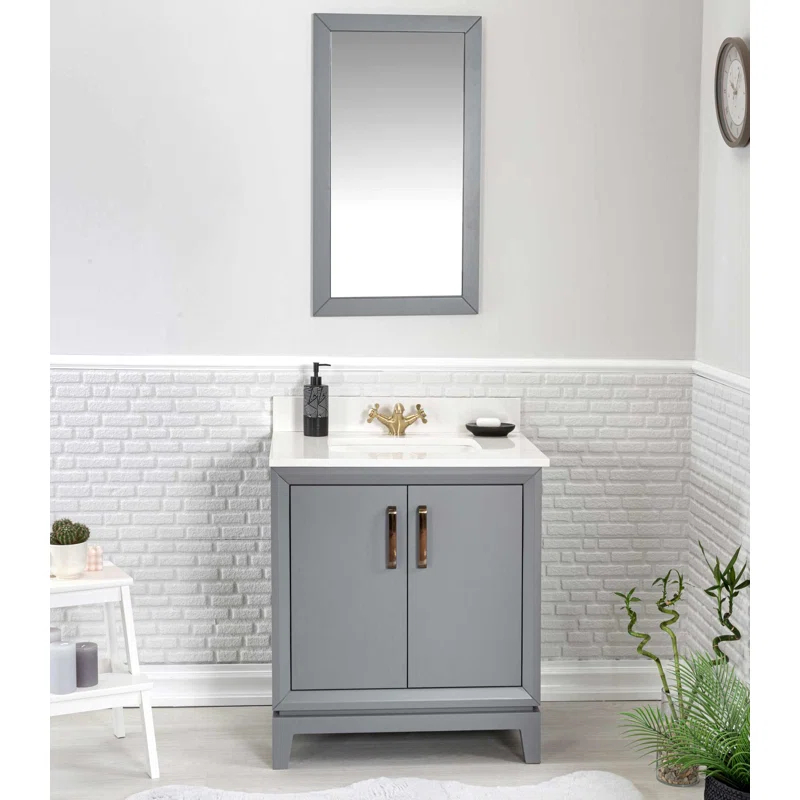 Adorn Vanity Fabia 30'' Free-standing Single Bathroom Vanity with Quartz Vanity Top & Mirror