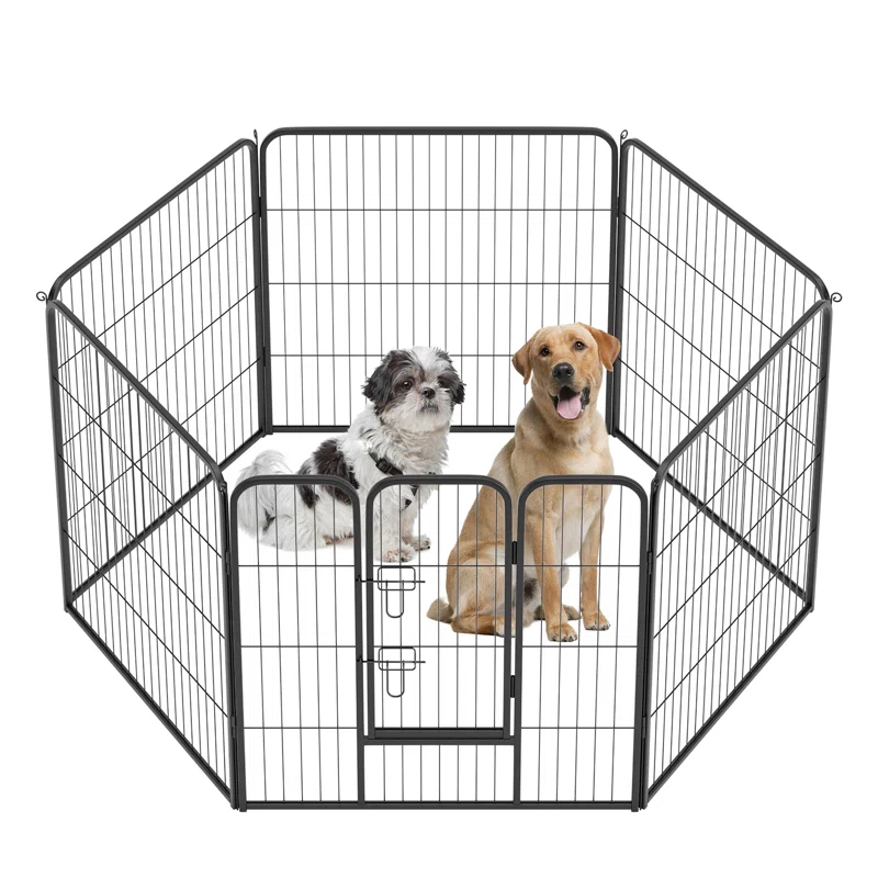 Dog Playpen Indoor 6 Panels Dog Pen For Small And Medium Dogs, Exercise Pen Pet Dog Fence With Doors Pet Puppy Playpen For RV Camping Yard, Black