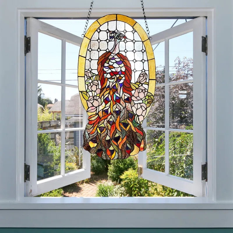Fine Art Lighting Stained Glass Peacock Window Panel | Wayfair