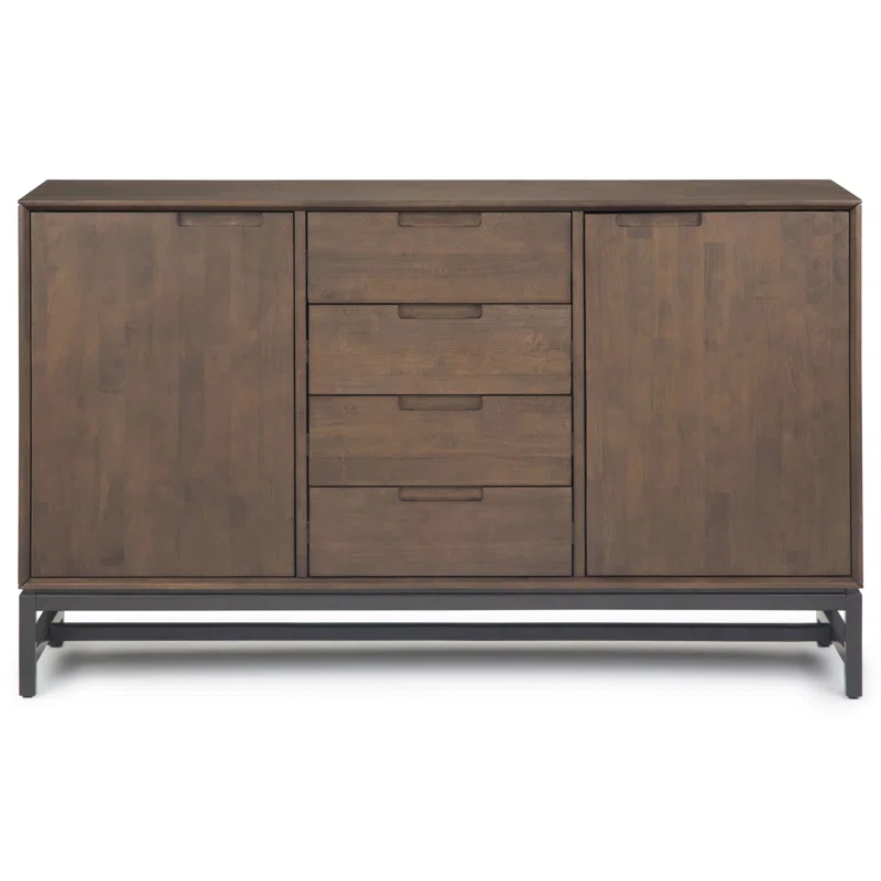 Simpli Home Banting 60"W Solid Wood Industrial 2-Door Sideboard Buffet with 4 Center Drawers