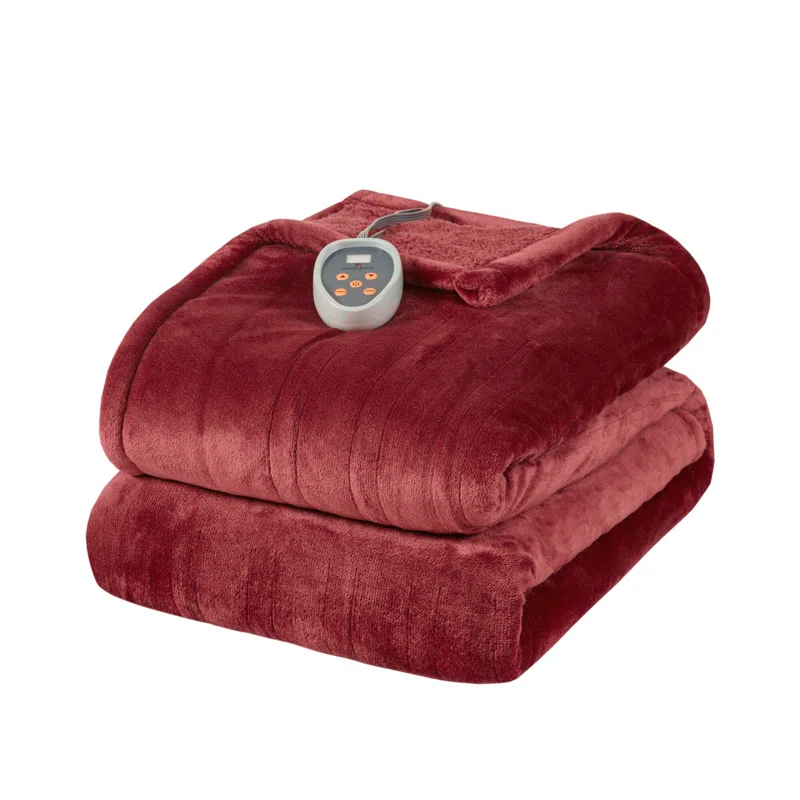 Woolrich Woolrich Heated Plush to Berber Blanket,Garnet,Twin