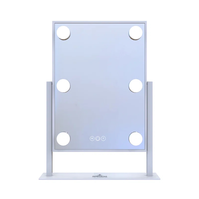 IMPRESSIONS VANITY · COMPANY Hollywood Tri Tone Makeup Mirror with 6 LED Bulbs and 360 Degree Swivel, Soft Touch Sensor Dimmer Switch