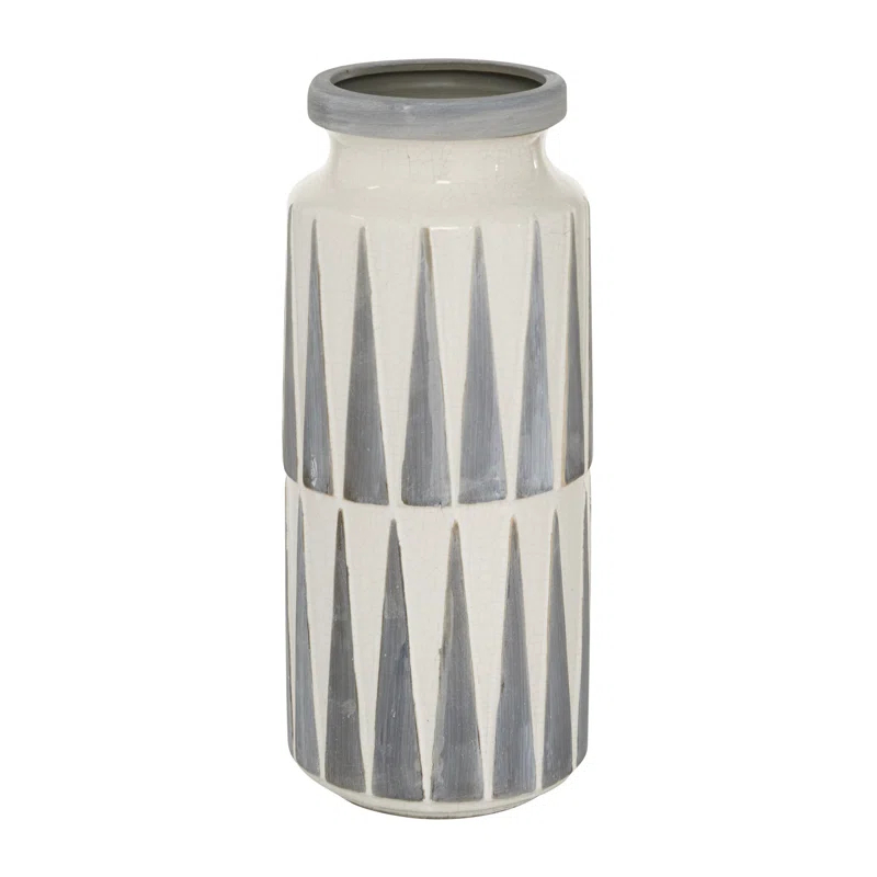 Novogratz Ceramic Decorative White Vase with Triangle Patterns