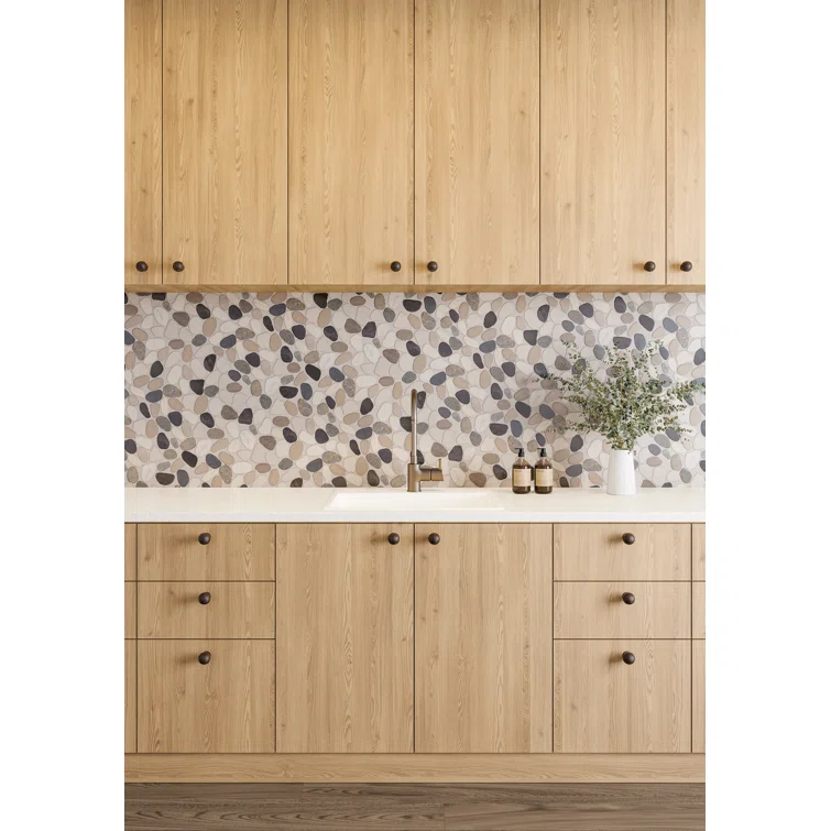 Bedrosians Waterbrook 12" x 12" Natural Stone Pebbles Wall & Floor Tile in Malaga Bay