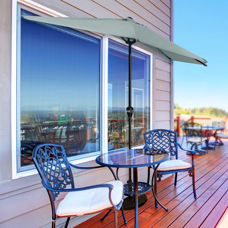 Pure Garden Summertime Umbrellas 3 Half Umbrella Outdoor Patio Shade - 9' Patio Umbrella with Easy Crank - Small Canopy for Balcony, Table, or Deck by Pure Garden