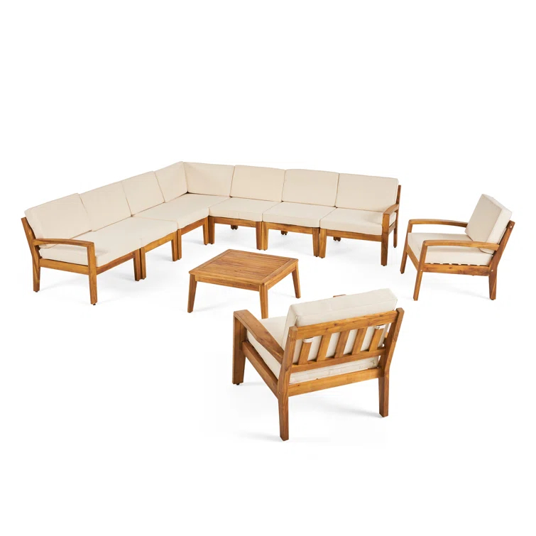 AllModern Pazel Acacia 8 - Person Modular Patio Conversation Sets with Cushions