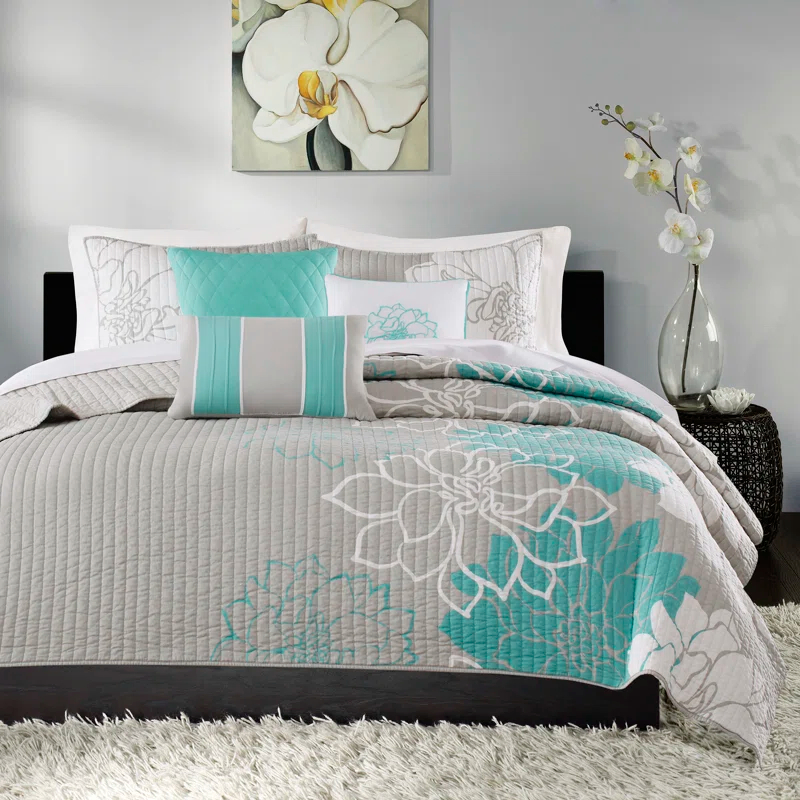 Madison Park Lola Floral 6 Piece Reversible Cotton Quilt Set