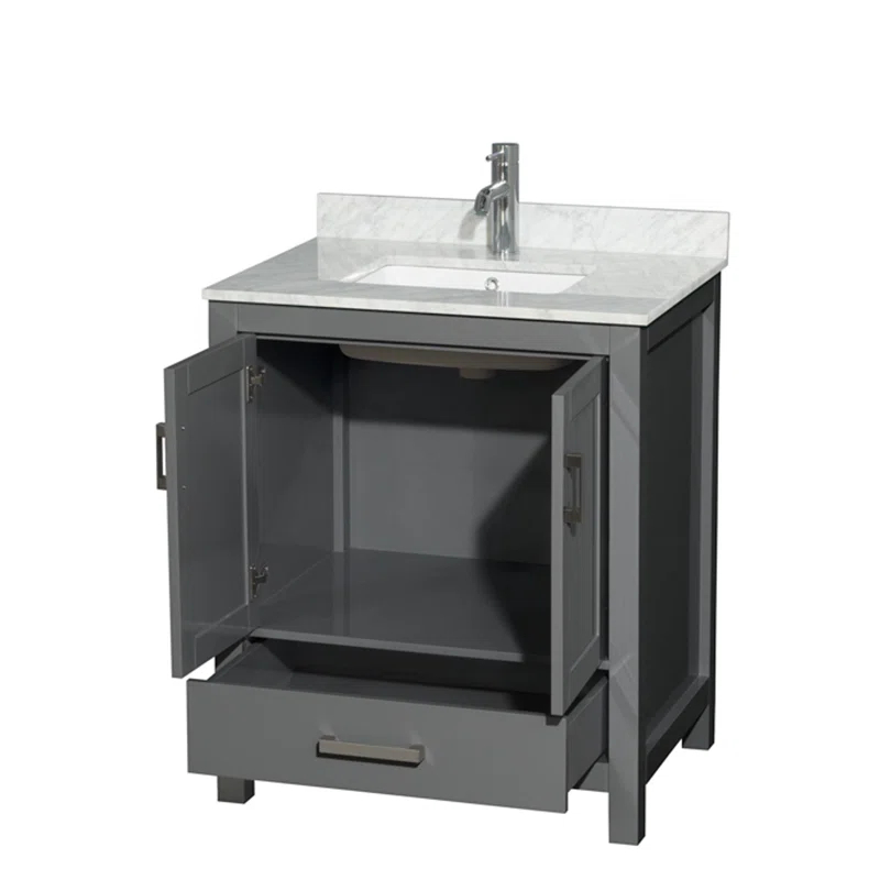 Wyndham Collection Sheffield 30" Freestanding Single Bathroom Vanity with Marble Top