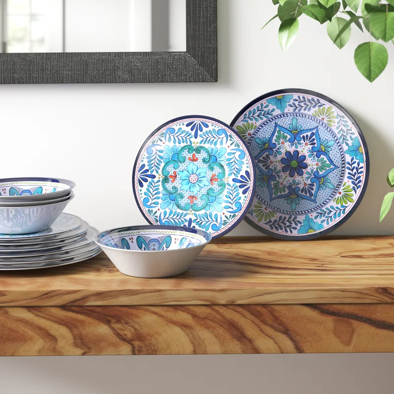 Certified International Talavera Heavy Weight 12 Piece Melamine Dinnerware Set, Service for 4