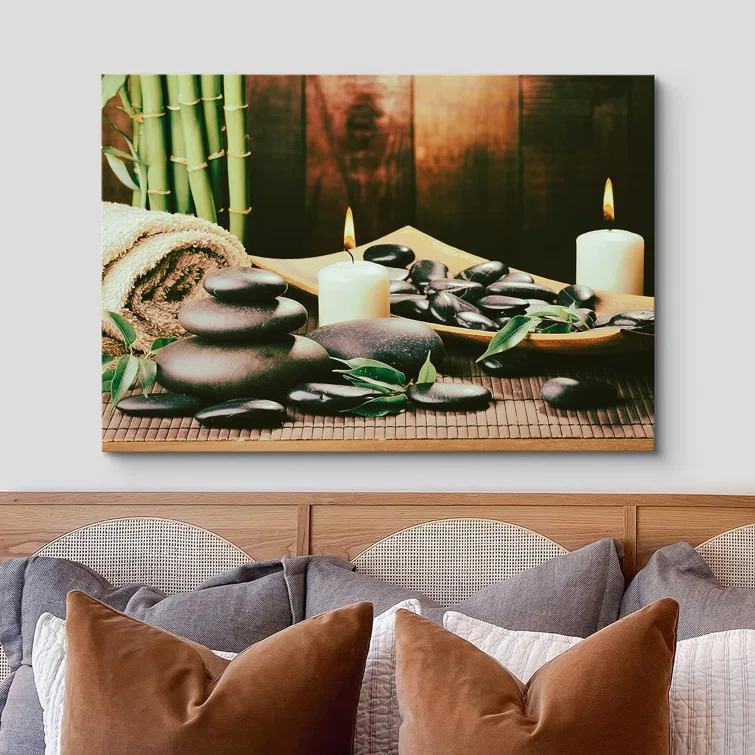 IDEA4WALL Zen Stones Meditation Yoga Towel Bamboo Massage Stones Nature Wilderness On Canvas Print