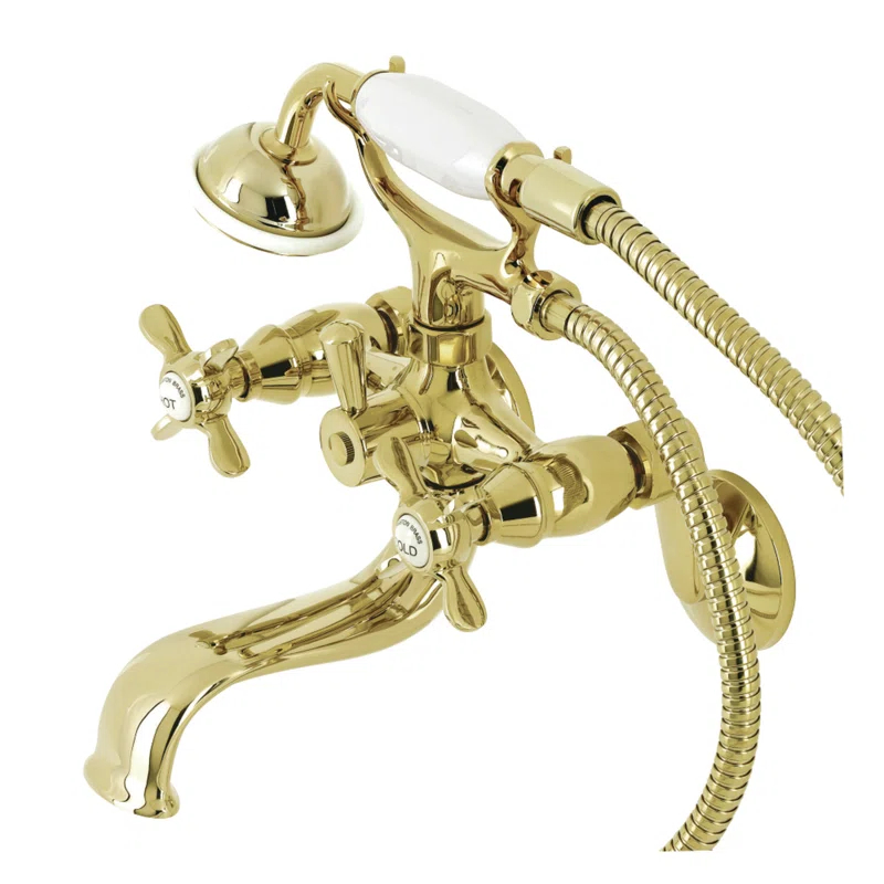 Kingston Brass Essex Three-Handle 2-Hole Wall Mount Clawfoot Tub Faucet with Handshower