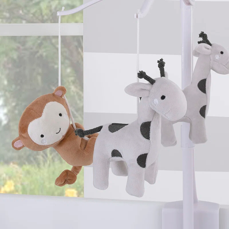 Little Love by Nojo Little Love by NoJo Jungle Ride Grey and Tan Plush Monkey and Giraffe Musical Mobile