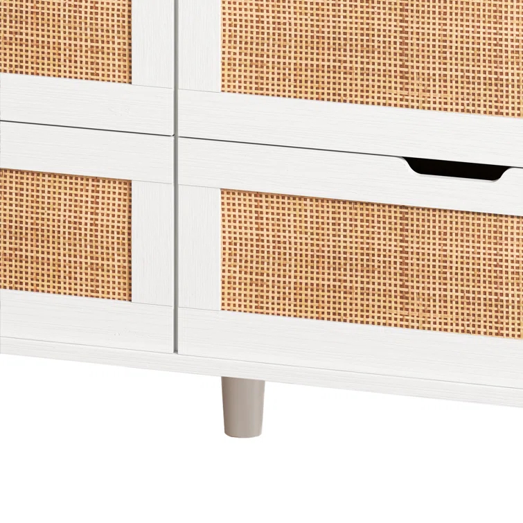 Latitude Run® 6-Drawer Dresser w/LED Lights and Power Outlet,Rattan Storage Cabinet,Living Room Organizer
