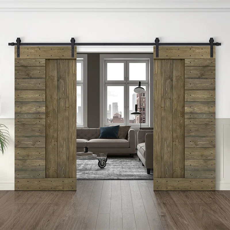 Calhome 84'' Solid Wood Paneled Painted with Installation Hardware Kit Barn Door