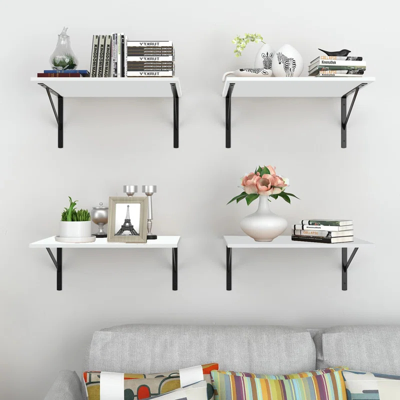 Rebrilliant Deep Floating Wall Shelves - 4 Sets Of 12 Inch Wide Wood Shelves For Bathroom, Bedroom, Kitchen, Living Room