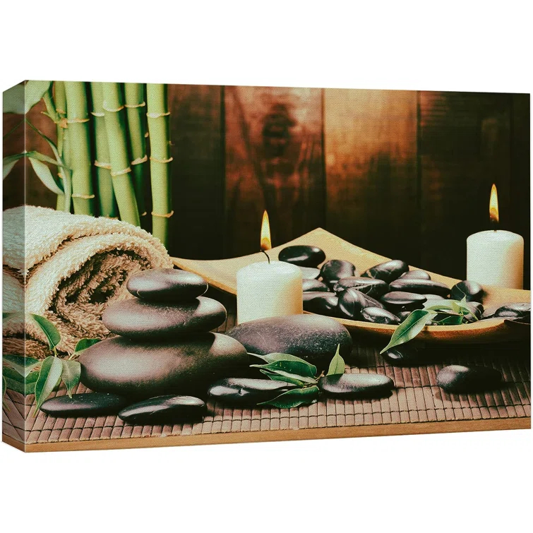 IDEA4WALL Zen Stones Meditation Yoga Towel Bamboo Massage Stones Nature Wilderness On Canvas Print