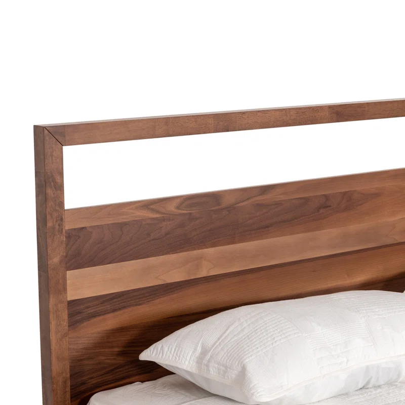 Benjara Lina Bed With Plank Style Tall Headboard, Modern Walnut Brown