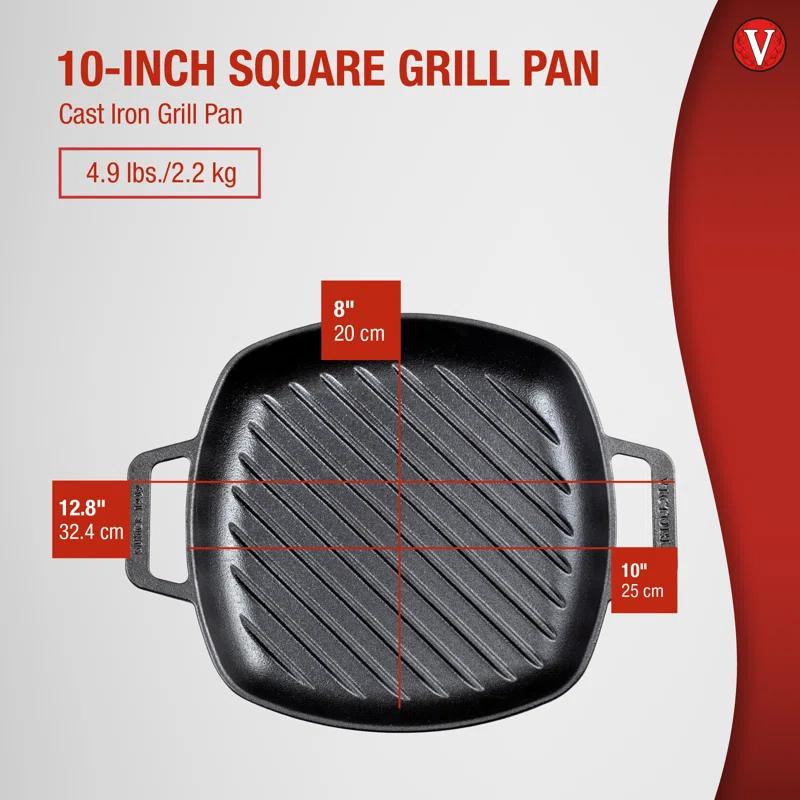 Victoria 10'' Cast Iron Grill Pan / Griddle Set