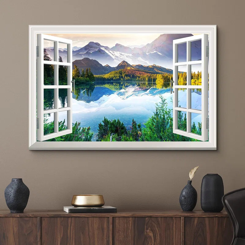 IDEA4WALL Window Scenery " Landscape Serene Mountain Lake Nature Wilderness "
