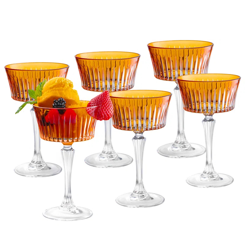 Barski Colored Champagne Coupe Glasses, Stemmed Martini Glassware, Set of 6 - 8.7 oz. (Set of 6)