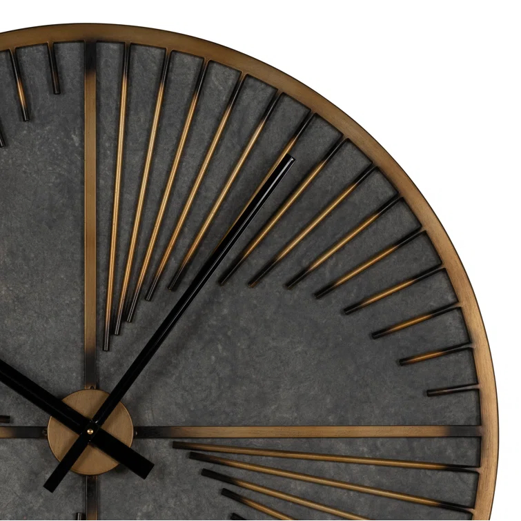 Oversized Aged Bronze and Gray Metal Round Wall Clock