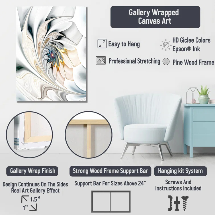 Design Art Beige Wildflowers Floral Fantasy  - Minimal wildflowers on canvas print