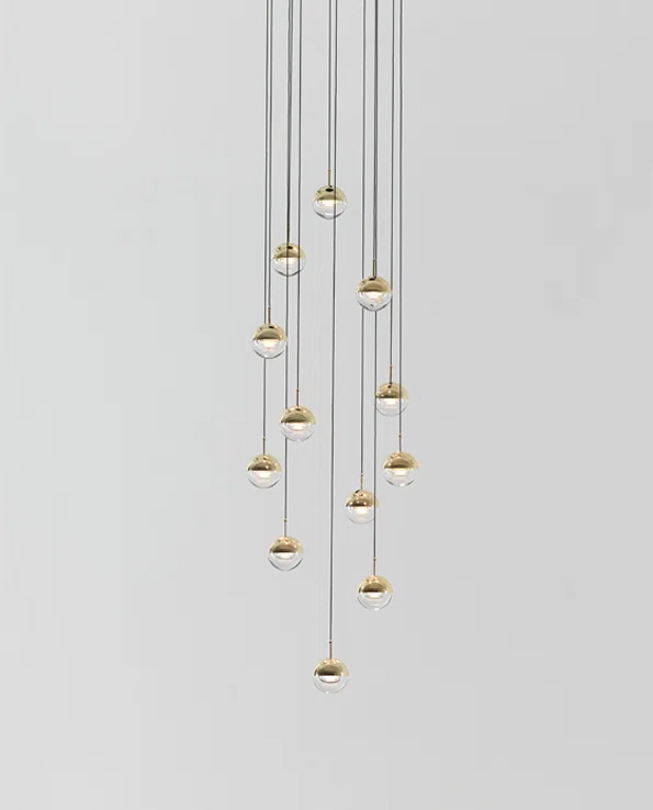 Dora Brass Globe 12-Light LED Pendant with Warm Orb Effect